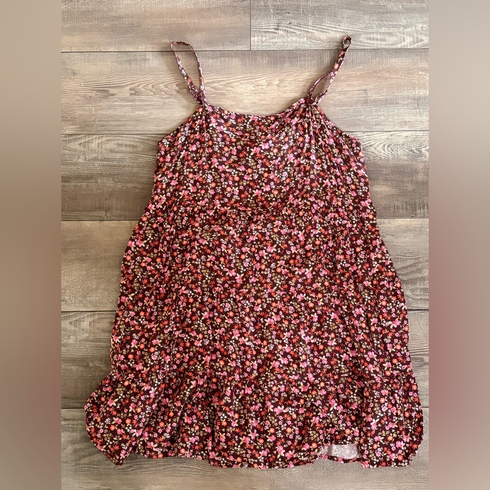 Old Navy womens Floral Sundress - Brown with Pink & Red Flowers LG